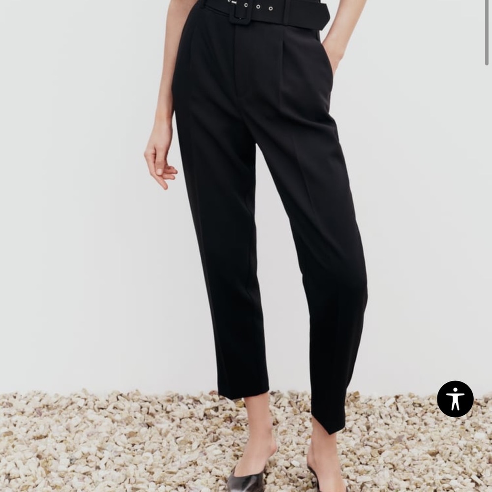 Zara black PANTS WITH FABRIC-COVERED BELT